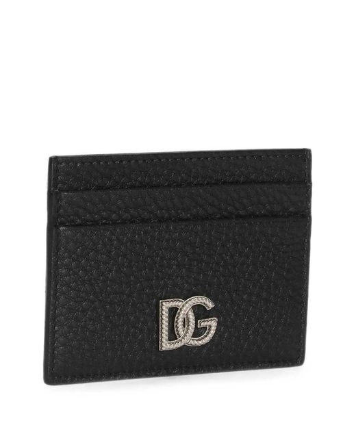 Dolce & Gabbana Black Dolce & Gabbana Calfskin Card Holder With Dg Logo for men