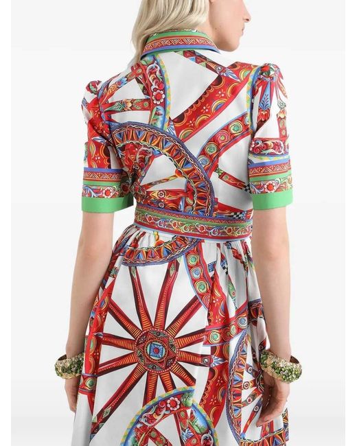 Dolce & Gabbana White Carretto-Print Poplin Dress