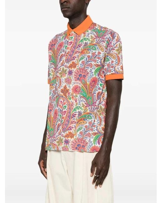 Etro White Paisley Print Polo for men