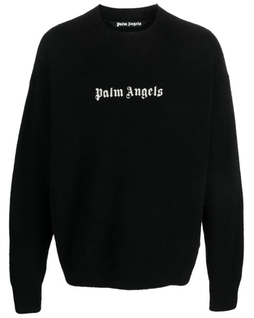 Maglione Girocollo Con Logo di Palm Angels in Black da Uomo