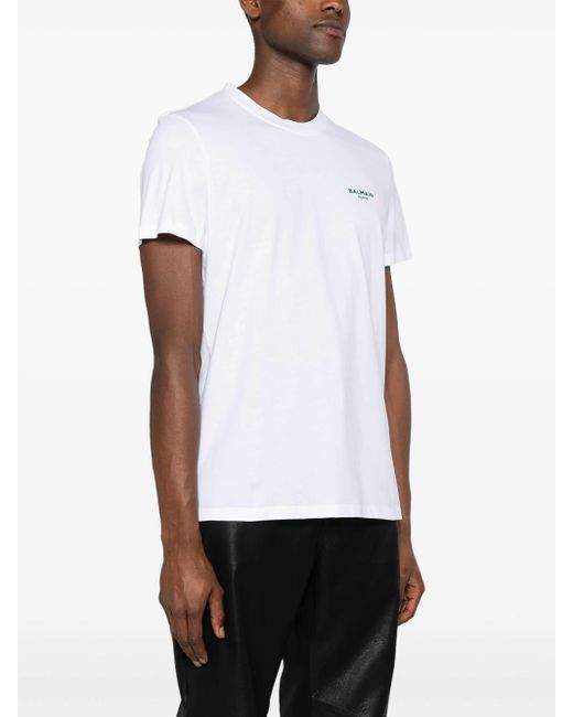 Balmain White T-Shirt With Logo Application for men