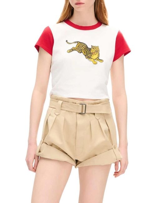 KENZO Red Jumping Tiger' Cotton Cropped T-Shirt