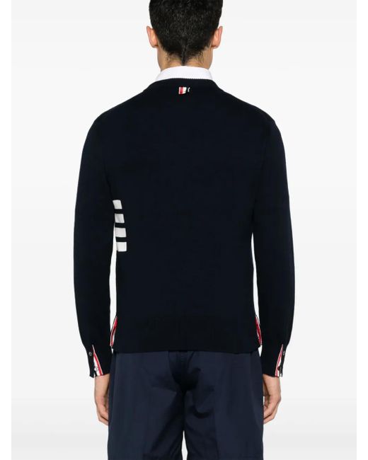 Thom Browne Blue Cotton Ribbed Knit Sweater With 4-Bar Stripe for men