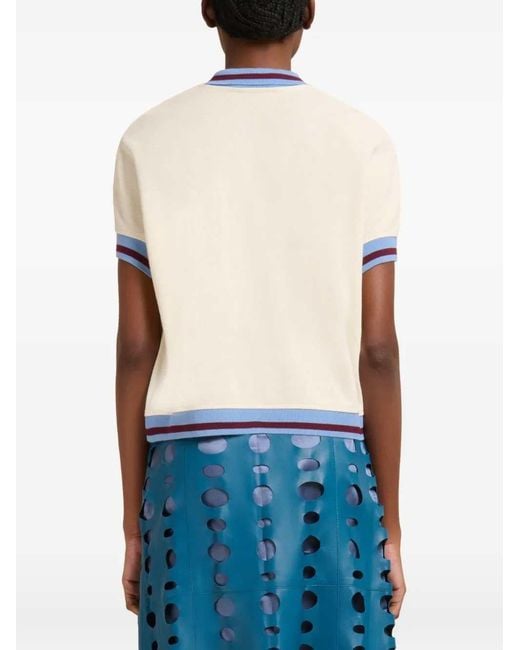 Marni White Polo Shirt With Striped Detail