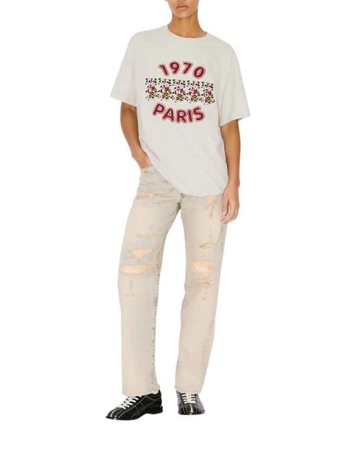 KENZO White Loose-Fitting Cotton T-Shirt With Wild Tiger" Embroidery