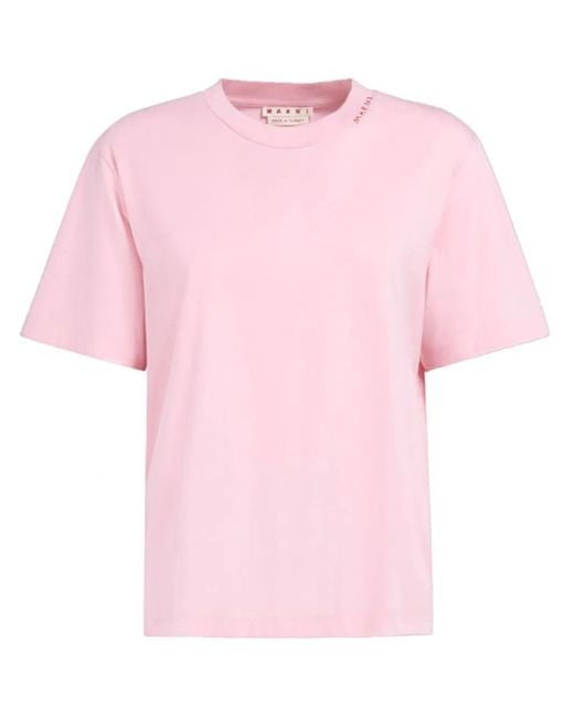 T-Shirt Con Ricamo di Marni in Pink