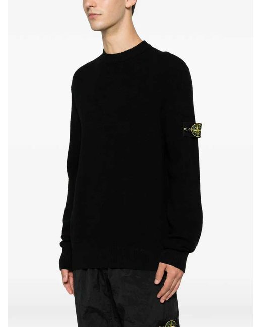 Stone Island Black Ribbed-Trim Sweater With Logo Patch for men