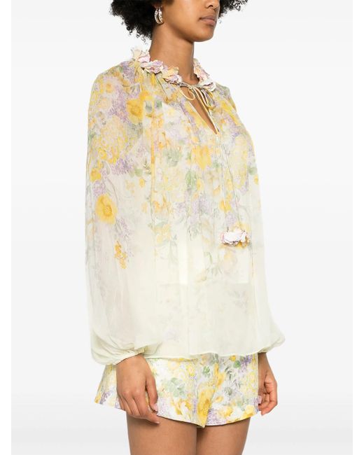 Zimmermann Natural Harmony Billow Blouse With Citrus Garden Print