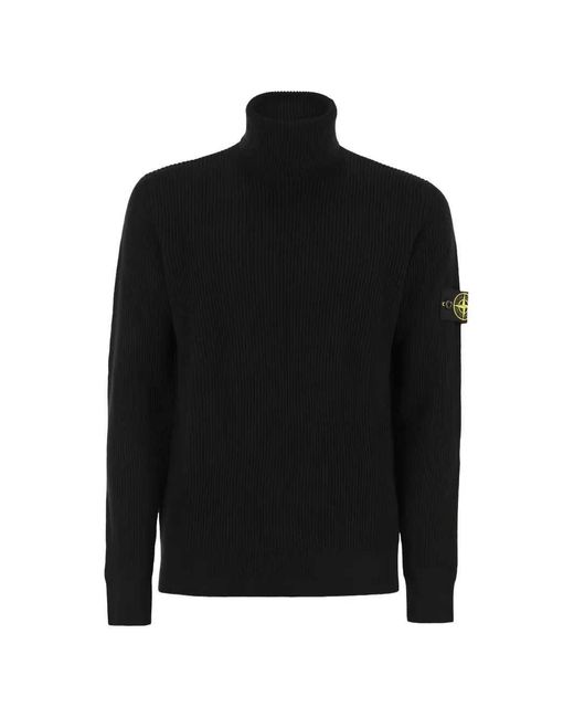Stone Island Blue Ribbed High-Neck Sweater for men
