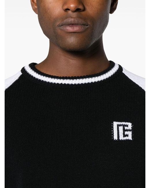 Balmain Black Ribbed Sweater With Color-Block Design for men