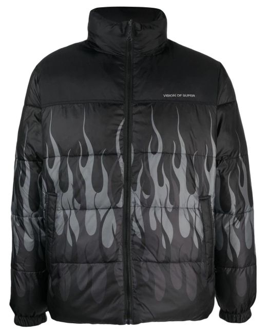 Vision Of Super Black Down Jacket With Flame Motif for men