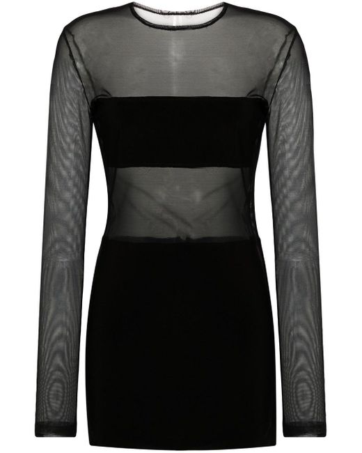 Norma Kamali Black Semi-Transparent Dash Dash Short Dress