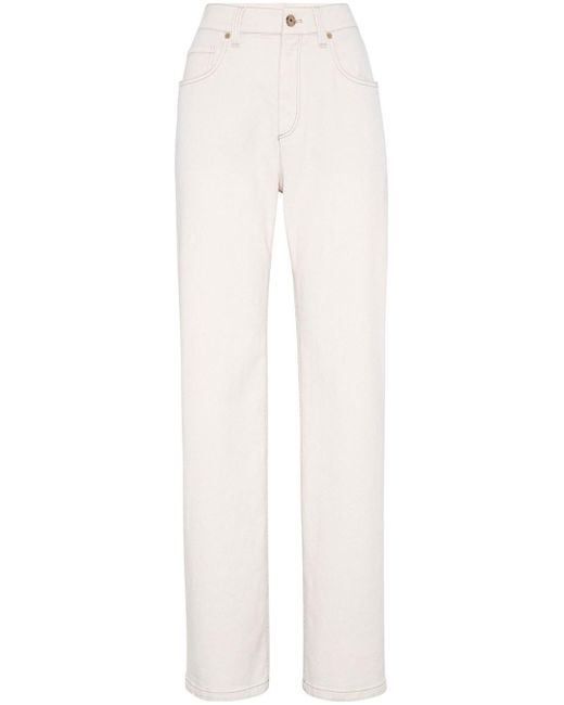 Jeans Dritti A Vita Alta di Brunello Cucinelli in White