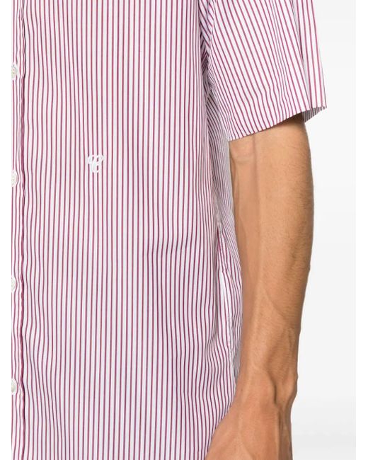 Maison Margiela Pink Striped Cotton Shirt With Embroidered Logo for men