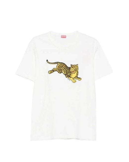 KENZO White Tiger-Print T-Shirt for men