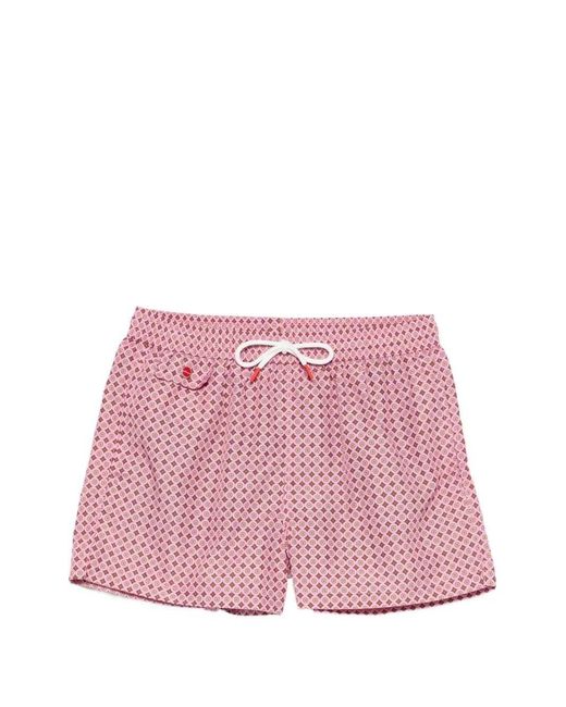 Kiton Pink Geometric Print Swimsuit for men