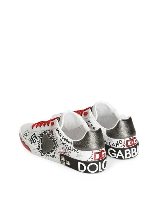 Dolce & Gabbana White Sneakers With Heart Patch And Graffiti Print for men
