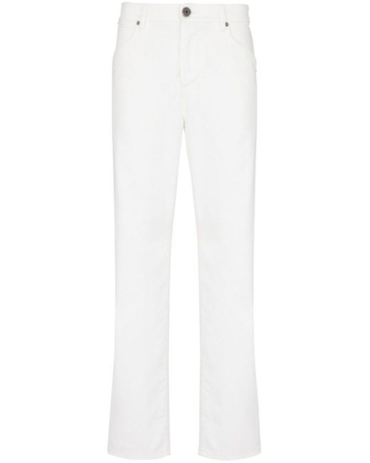 Jeans Dritti Con Ricamo di Balmain in White da Uomo