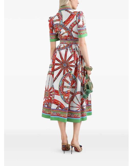 Dolce & Gabbana White Carretto-Print Poplin Dress