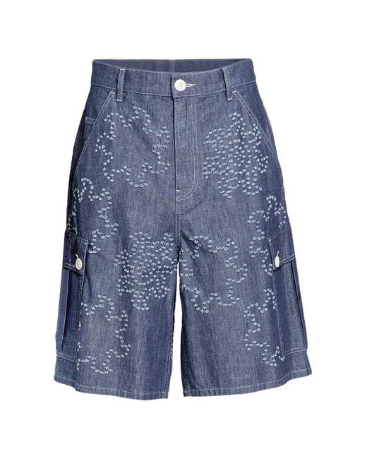 Marni Blue Embroidered Denim Shorts for men