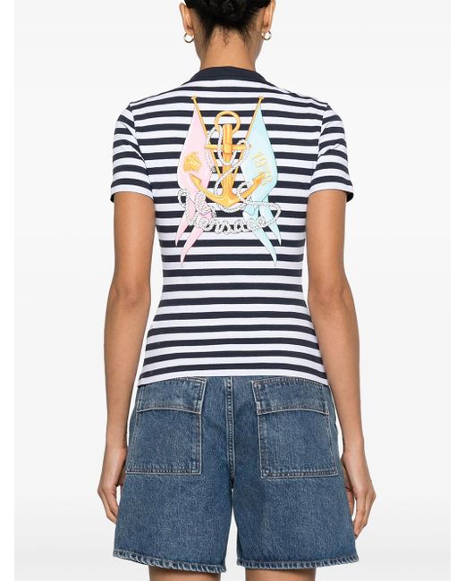 Versace Blue Logo-Embroidered Striped T-Shirt