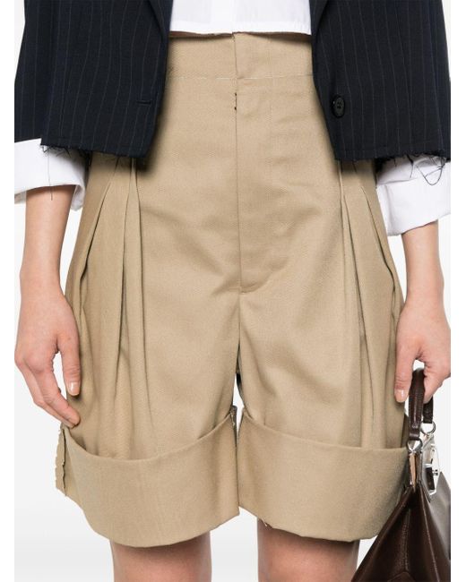 Maison Margiela Natural Raw Cut Shorts With Pleated Detail