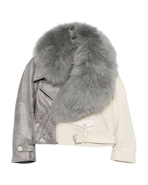 Marni Gray Jacket With Fur Collar
