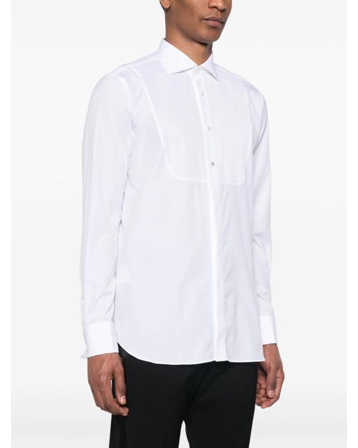 Lardini White Cotton Shirt With Pleated Panel for men
