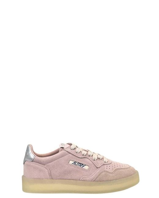 Autry Pink Medalist Low Wom Hq04 Suede/Laminated Leather/Crepe