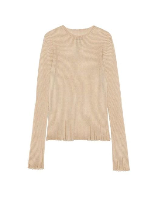 Uma Wang Natural Frayed Ribbed Blouse