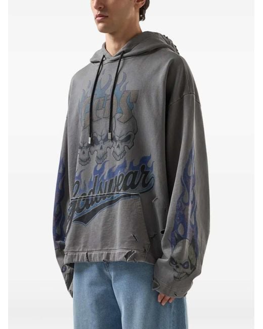 Gcds Gray Printed Hoodie for men