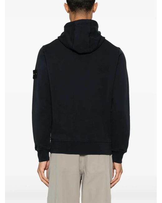 Stone Island Blue Logo-Patch Hoodie for men
