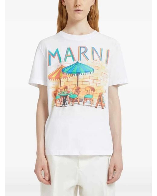 Marni White Postcard Print T Shirt