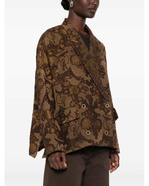 Uma Wang Brown Double-Breasted Floral Jacquard Jacket