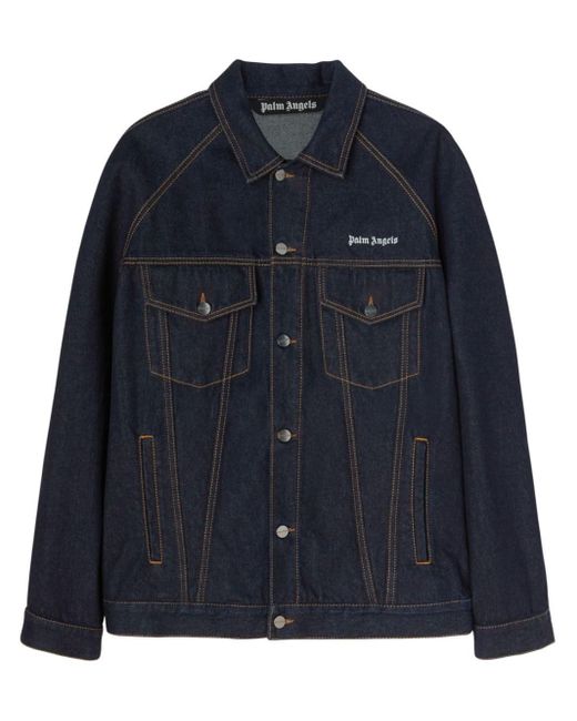 Palm Angels Blue Denim Jacket With Embroidery for men