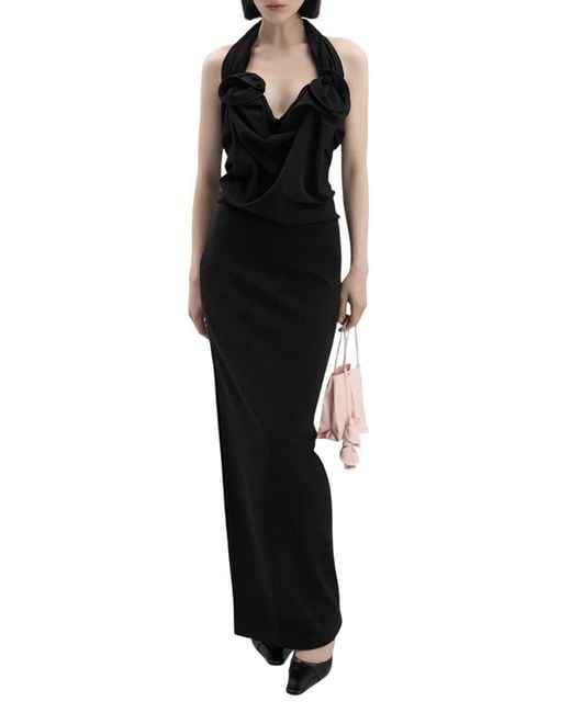 Magda Butrym Black Draped Halter-Neck Dress With Corset