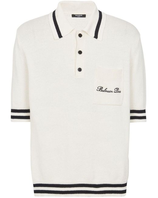 Balmain Natural Polo Shirt With Embroidery for men