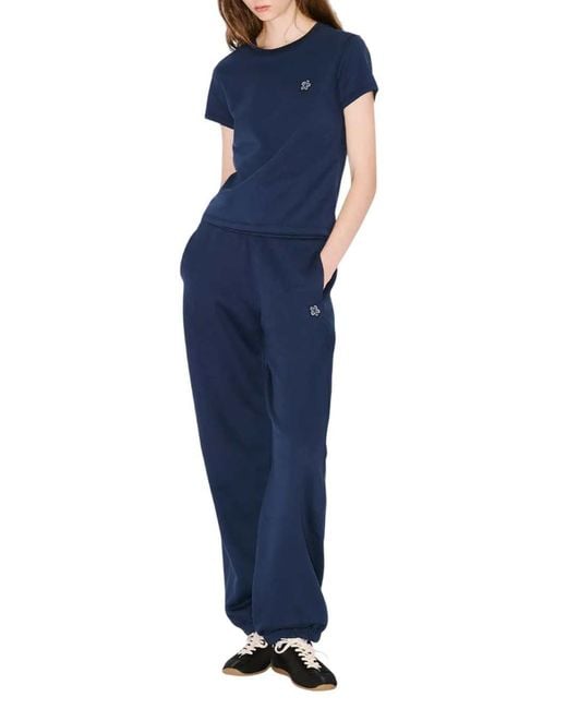 KENZO Blue Cotton T-Shirt With "Boke Flower" Embroidery