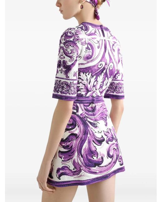 Dolce & Gabbana Purple Short Printed Dress