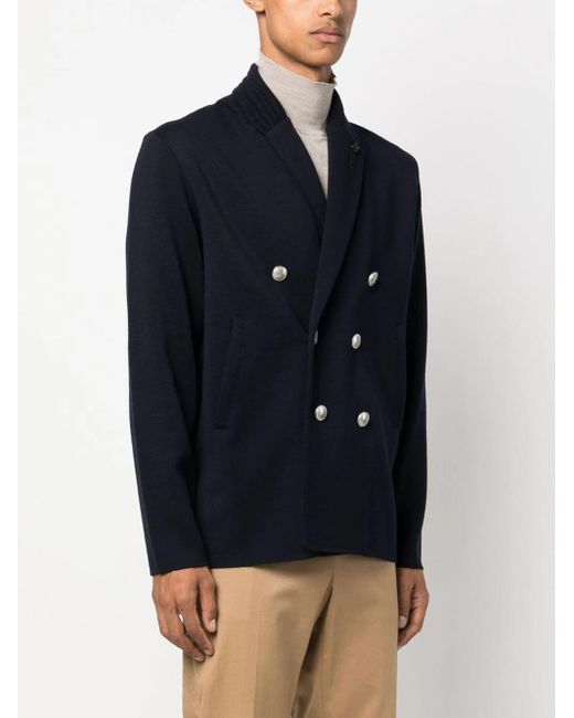 Lardini Blue Double-Breasted Coat With Shawl Lapels for men