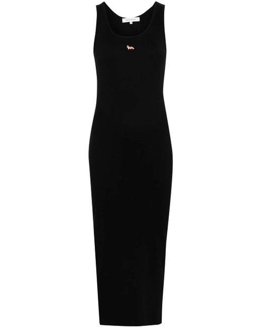 Maison Kitsuné Black Ribbed Midi Dress