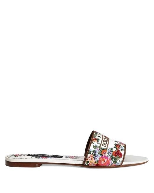 Dolce & Gabbana White Embroidered Flat Sandals