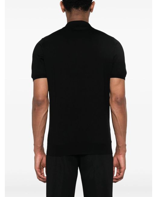 Kiton Black Ribbed Cotton Polo Shirt for men