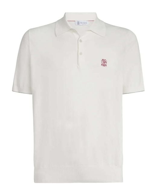 Brunello Cucinelli White Logo Cotton Polo Shirt for men