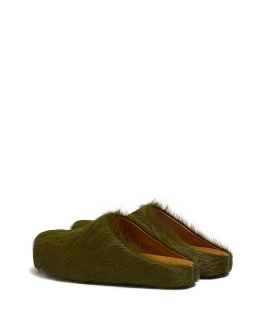 Marni Green Long Hair Calfskin Fussbett Sabot Shoes