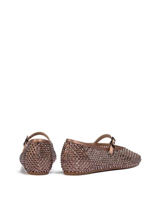 Le Silla Brown Gildain Satin Ballet Flats With Embellishment