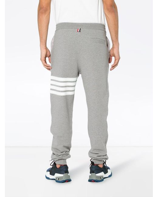 Thom Browne Gray Sports Trousers With 4-Stripe Detail for men