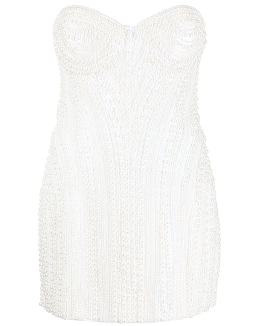 retroféte White Faux-pearl Embellished Minidress