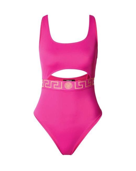 Versace Pink One-Piece Swimsuit With Greca Border