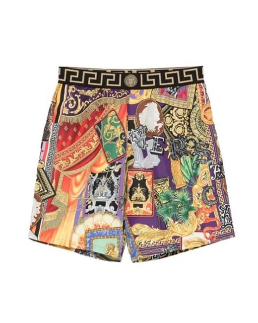 Versace Red Baroque-Print Swim Shorts for men